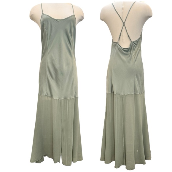 🌺SOLD🌺 Victoria’s Secret Silk Sage Green Chiffon Hem Halter Maxi Gown Slip Dress - Picture 4 of 11